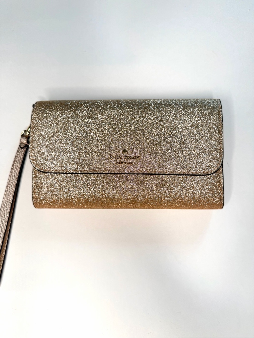 Kate Spade Gold Glitter Wristlet Clutch with Strap